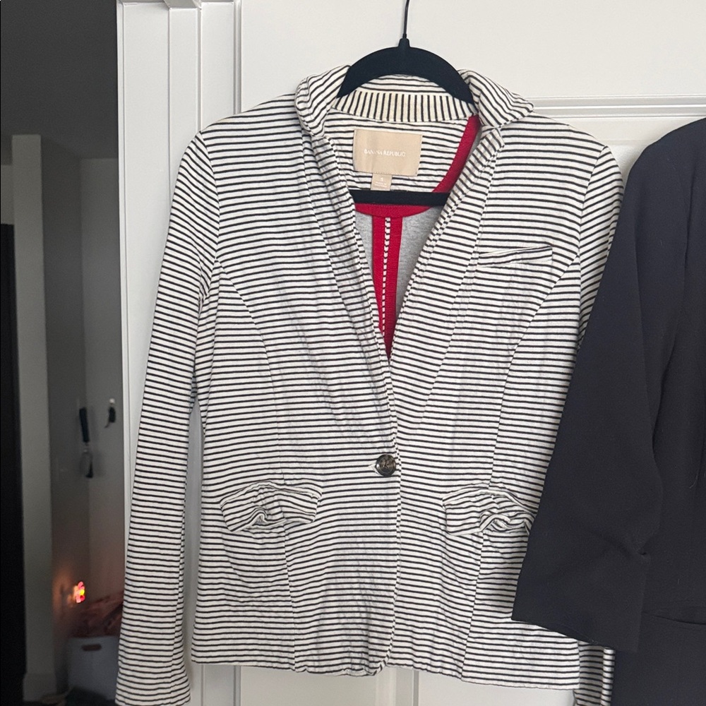Banana Republic Black and White Striped Blazer